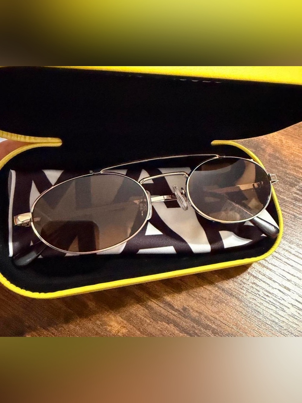 Marc Jacobs Silver Metal Oval Sunglasses with Dark Brown Lenses